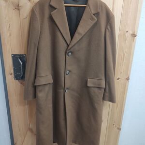 Rare Vtg‎ 100% Cashmere Brown Trench Coat Lined Button Close BW Harris Sz 42